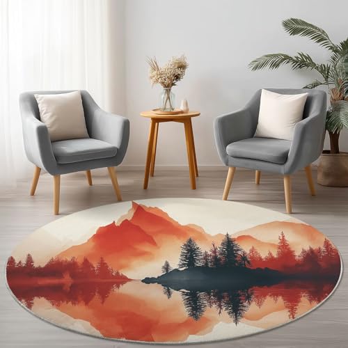 Weich Flanell Rötlich Braune Runder Teppich Rutschfest Waschbar, Landschaft Landschaftsmalerei Spiegelung Runder Teppich für Kinder Flur Wohnzimmer Büro, Ø 120 cm Rund Teppiche Einweihungsgeschenk Weich Flanell Rötlich Braune Runder Teppich Rutschfest Waschbar, Landschaft Landschaftsmalerei Spiegelung Runder Teppich für Kinder Flur Wohnzimmer Büro, Ø 120 cm Rund Teppiche Einweihungsgeschenk von Allgemein