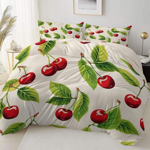 Weiß Reversibel Bettbezug Nicht Leicht Verblassen Pflegeleicht, Cartoon Kirsche Blatt Mikrofaser Bettbezug Mit Reißverschluss Weich Bügelfrei, 180 x 200 cm Bettwäsche Set Dauerhaft Weiß Reversibel Bettbezug Nicht Leicht Verblassen Pflegeleicht, Cartoon Kirsche Blatt Mikrofaser Bettbezug Mit Reißverschluss Weich Bügelfrei, 180 x 200 cm Bettwäsche Set Dauerhaft von Allgemein
