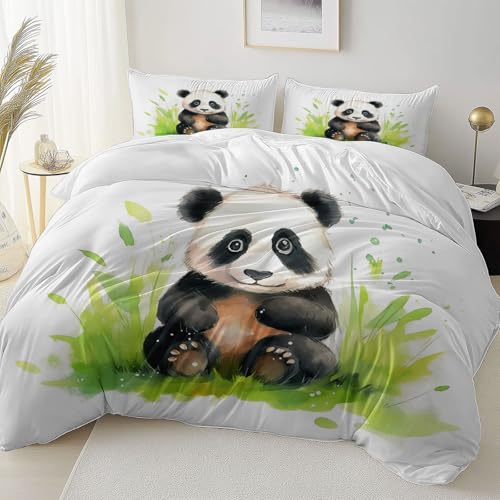 Weiß Reversibel Bettbezug Nicht Leicht Verblassen Pflegeleicht, Tier Aquarell Panda Mikrofaser Bettbezug Mit Reißverschluss Weich Bügelfrei, 135 x 200 cm Bettwäsche Set Dauerhaft von Allgemein