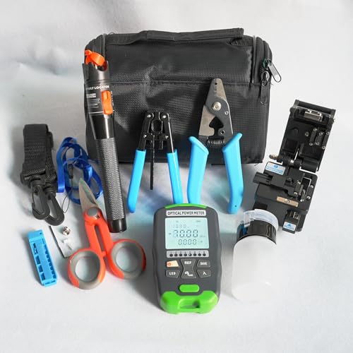 ALLGRIIT Fiber Optic FTTH Tool Kit Glasfaser Werkzeug Set, werkzeug mit optischem Leistungsmessgerät mit RJ45-Netzwerktest Visual Fault Locator Glasfaser Cleaver lwl miller von Allgriit