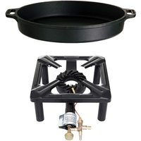 Hockerkocher-Set, groß mit Zündsicherung und Gusspfanne von Allgrill