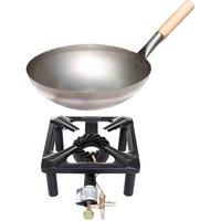 AllGrill Hockerkocher-Set (klein) mit Zündsicherung mit Stahl-Wok Ø 30 cm von Allgrill