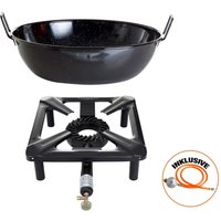 AllGrill Hockerkocher-Set (klein) ohne Zündsicherung mit Emaille-Schüssel / Topf Ø 30 cm von Allgrill