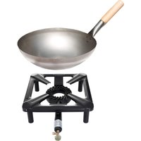 Hockerkocher-Set (klein) - ohne Zündsicherung mit Stahl-Wok Ø 30 cm von Allgrill