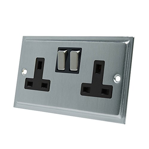 Slimline Satin Chrom 2-fach Steckdose schwarz Einsatz Metall Wippen – 13 Amp Doppel Steckdose von Alliance Electrical