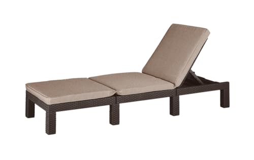 Allibert by Keter Daytona Deluxe Sonnenliege für Garten, Terrasse & Balkon mit verstellbarem Kopfteil, braun, inkl. Auflage, Gartenliege aus Kunststoff, flache Rattanoptik, 195x65x25,5 cm von Keter