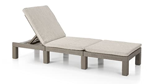 Allibert by Keter Daytona Deluxe Sonnenliege für Garten, Terrasse & Balkon mit verstellbarem Kopfteil, cappuccino, inkl. Auflage, Gartenliege aus Kunststoff, flache Rattanoptik, 195x65x25,5 cm von Keter