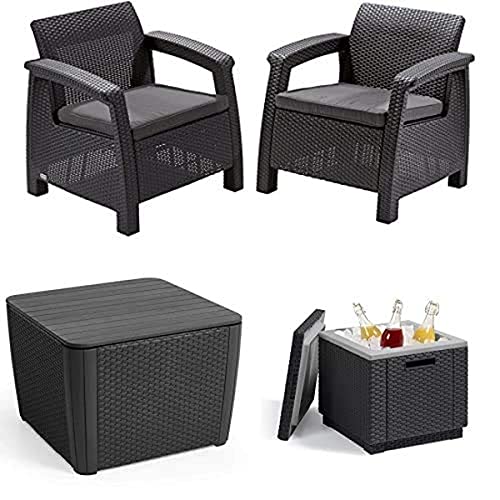 Alibert by Keter Corfu 2er Set Gartenstuhl aus Kunstoff + Gartentisch Luzon Plus Flat Wicker von Allibert