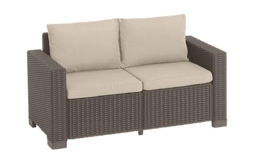 Allibert by Keter Gartenlounge Sofa California 2-Sitzer, cappuccino/sand, inkl. Sitz- und Rückenkissen, Kunststoff, runde Rattanoptik, 141x68x72 cm von Keter