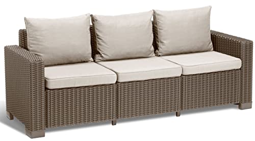 Allibert by Keter Gartenlounge Sofa California 3-Sitzer, cappuccino/sand, inkl. Sitz- und Rückenkissen, Kunststoff, runde Rattanoptik, 199 x 68 x 72 cm von Keter