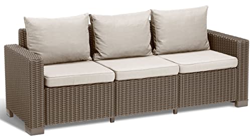 Allibert by Keter Gartenlounge Sofa California 3-Sitzer, cappuccino/sand, inkl. Sitz- und Rückenkissen, Kunststoff, runde Rattanoptik, 199 x 68 x 72 cm von Allibert