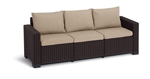 Allibert by Keter Gartenlounge Sofa California 3-Sitzer, braun/warm taupe, inkl. Sitz- und Rückenkissen, Kunststoff, runde Rattanoptik, 199 x 68 x 72 cm von Keter