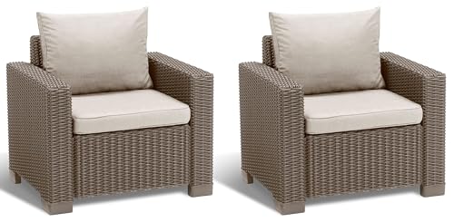 Allibert by Keter Gartenlounge Sessel California, cappuccino/sand, 2er Set, inkl. Sitz- und Rückenkissen, Kunststoff, runde Rattanoptik, 83 x 68 x 72 cm von Allibert