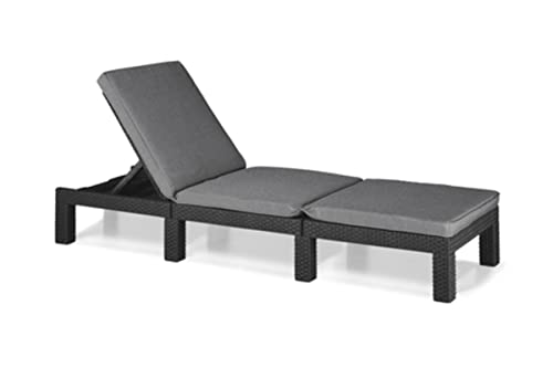 Allibert by Keter Daytona Deluxe Sonnenliege für Garten, Terrasse & Balkon mit verstellbarem Kopfteil, grau, inkl. Auflage, Gartenliege aus Kunststoff, flache Rattanoptik, 195x65x25,5 cm von Keter