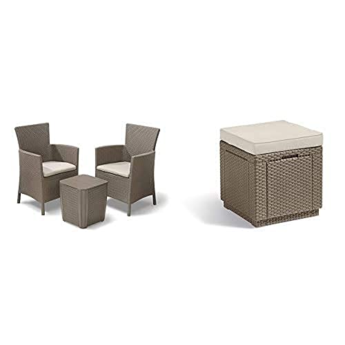 Allibert Iowa Balcony Set Cappuccino/Sand Poly Cotton Cushion + Hocker mit Stauraum Cube w/Cushion von Allibert