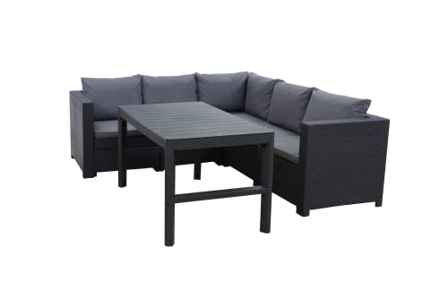 Allibert Keter – gemütliche Provence Eck Lounge |Rattan Gartenmöbel Set inkl. Tisch | Outdoor Lounge Premium Panama anthrazit mit bequemen Kissen anthrazit und stylischem Tisch Lyon von Allibert