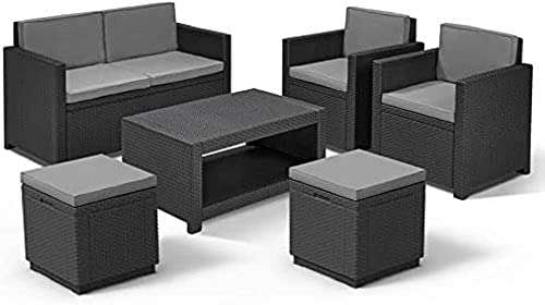 Allibert Monaco Lounge Set, graphit/cool grey (poly cotton Kissen) + Cube w Hocker, graphite/cool grey (poly cotton cushion) von Allibert