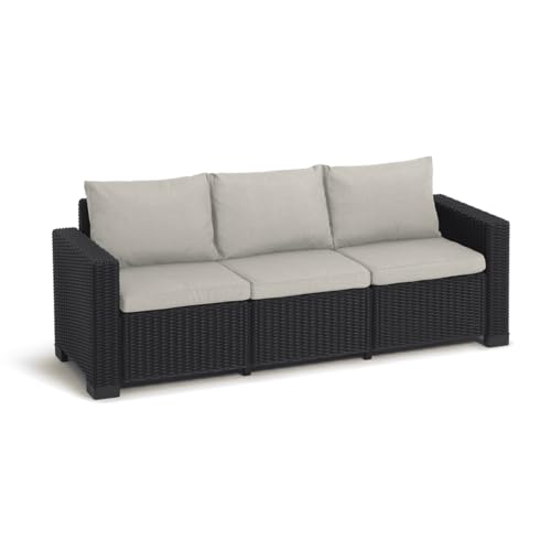 Allibert Outdoor Sofa in Rattanoptik 3 Sitzer aus UV-beständigem Material Lounge Sofa für Garten Terasse Balkon Couch Rattanmöbel Gartenmöbel Wetterfest Gartenbank Salta 3-Sitzer mit Kissen Sand von Allibert