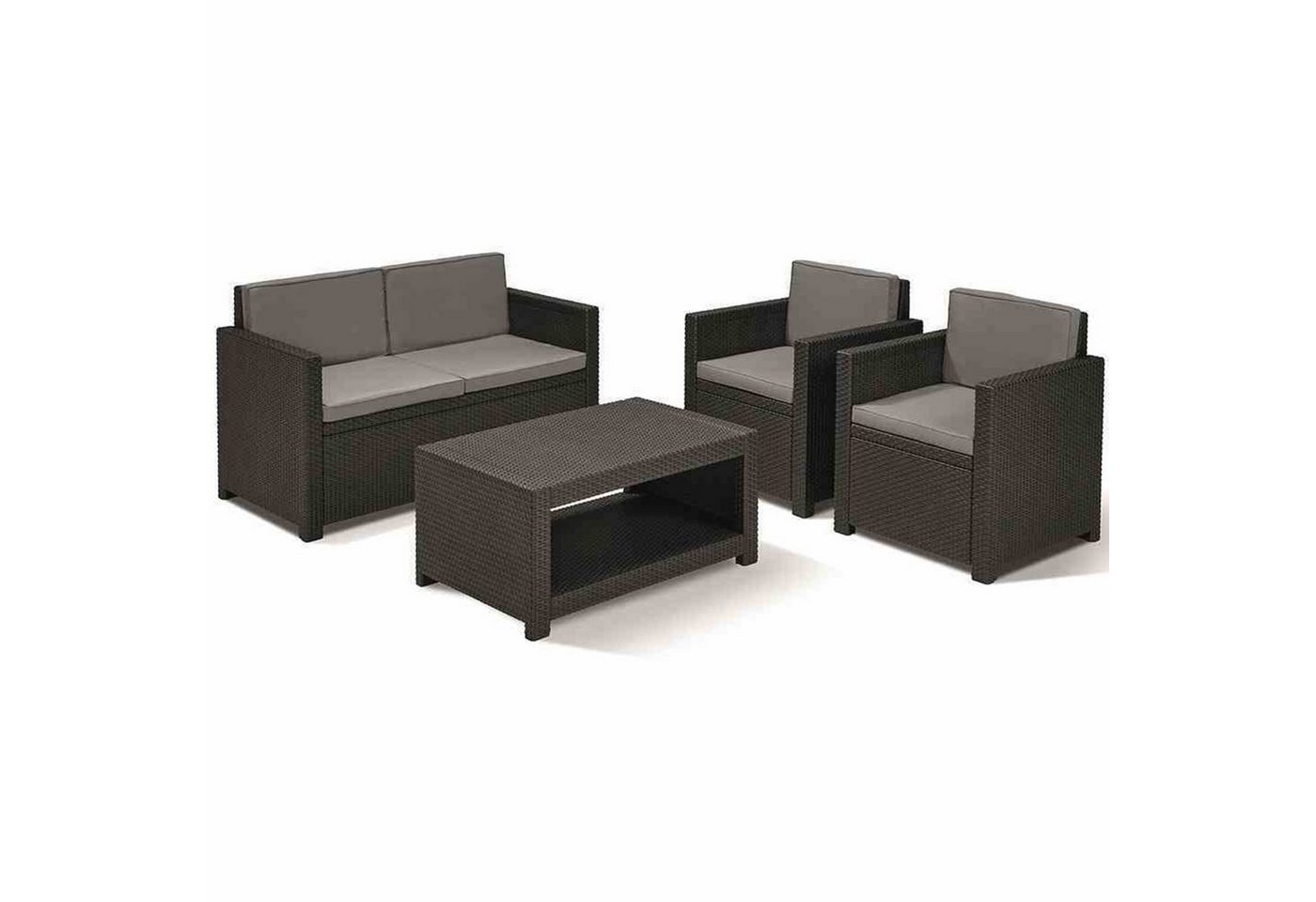 Allibert Sitzgruppe Loungeset Monaco, graphit 2x Sessel, 1x Bank, 1x Tisch, inkl. Kissen von Allibert