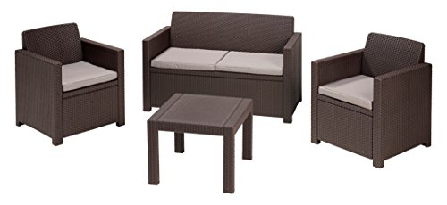 "Allibert by Keter" Gartenlounge Set Alabama, braun/taupe, 4tlg., inkl. Sitzkissen, Kunststoff, flache Rattanoptik von Allibert