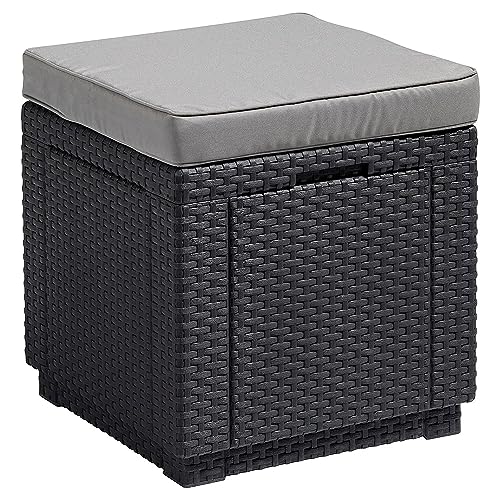 "Allibert by Keter" Hocker mit Stauraum Cube w/ cushion, graphit/cool grey, inkl. Kissen, mit Stauraum, Deckel abnehmbar, Kunststoff, flache Rattanoptik von Allibert