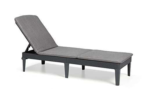 Keter Jaipur Sonnenliege für den Garten mit verstellbarer Rücklehne, klappbare Gartenliege, grau, Liege in Rattanoptik mit Auflage, 187 x 58 x 29 cm Keter Jaipur Sonnenliege für den Garten mit verstellbarer Rücklehne, klappbare Gartenliege, grau, Liege in Rattanoptik mit Auflage, 187 x 58 x 29 cm von Keter