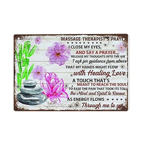 Blechschild mit Massage-Blume, Aufschrift "Massage Therapist's Prayer I Close My Eyes A Prayer with Healing Love A Touch That's Flows through Me to You", Retro-Schild, Geschenke für Mutter, Papa und von Allijune