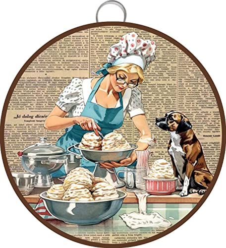 Once Upon A Time There Was A Girl Who Really Loved Baking And Dogs Poster, Loved Dog Baking Poster, Dog Baking Print, Retro Style Farmhouse Decoration Restaurant Garage Cafe Round Tin Sign 6x6 Inch von Allijune