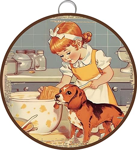 Once Upon A Time There Was A Girl Who Really Loved Baking And Dogs Poster, Loved Dog Baking Poster, Dog Baking Print, Retro Style Farmhouse Decoration Restaurant Garage Cafe Round Tin Sign 6x6 Inch von Allijune