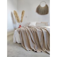 Waffelleinendecke in Beige. Überwurfdecke Aus Leinen Den Größen Twin, King, Queen. Tagesdecke, Bettdecke von AllinLinen