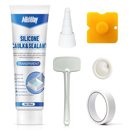 AllisWay Silikon Transparent Sanitär, Silikonkleber Transparent Wasserfest, Silikon Bad, silikonKüche, silikon zum Abdichten, Stark Klebend, Komplettes Werkzeugset (transparent) von AllisWay