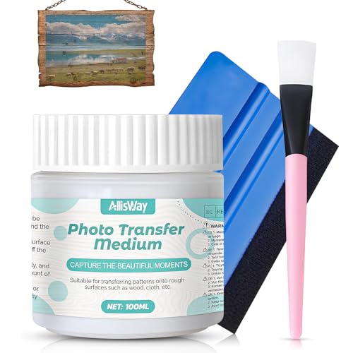 AllisWay Foto Transfer Potch, Transferlack Transparent, Photo Transfer Medium für Laserdrucker Foto, Übertragen Sie Drucke, Fotos, Bilder Auf Holz und Leinwand, Anwendbar Auf Hobby Freizeit, 100 Ml von AllisWay