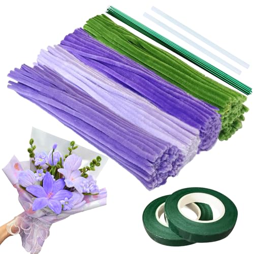 AllisWay Tulpe Blumenstrauß Pfeifenreiniger Set, Pfeifenputzer Blumen, Pfeifenreiniger zum Basteln, Chenilledraht, Vier Farben, Geeignet zum Basteln von Blumensträußen usw, 400 Stück von AllisWay