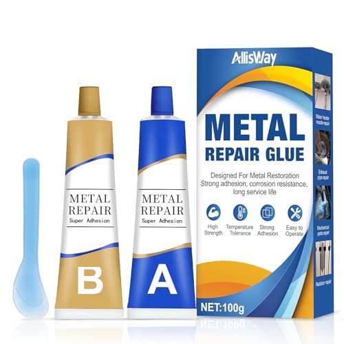 Allisway Metallkleber Extra Stark, 100 G (A+B) Metallkleber Hitzebeständig, Metallreparaturkleber, Geeignet Zur Reparatur Von Rissen und Brüchen an Metalloberflächen, Edelstahl, Aluminiumlegierung von AllisWay