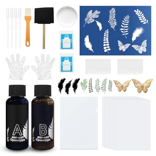 Cyanotypie, Cyanotype Sensitizer Set, Cyanotype Kit, Kommt mit Federn, Pflanzen und Anderen Materialien und Werkzeugen, Geeignet für DIY Kreationen wie Baumwolltaschen und Fotos Cyanotypie, Cyanotype Sensitizer Set, Cyanotype Kit, Kommt mit Federn, Pflanzen und Anderen Materialien und Werkzeugen, Geeignet für DIY Kreationen wie Baumwolltaschen und Fotos von AllisWay