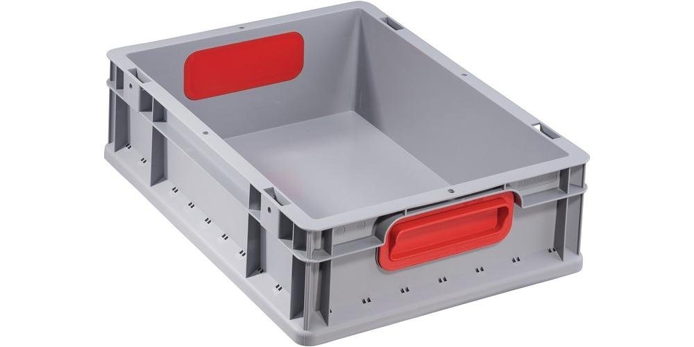 Allit Aufbewahrungsbox Transportstapelbehälter L400xB300xH120mm grau PP geschlossener Griff rot Seitenwände geschlossen von Allit
