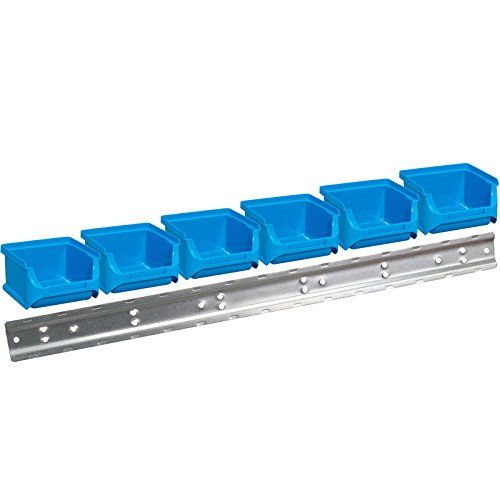 Allit 6 x Blaue Stapelboxen L 102 x B 100 x H 60 mm + 1 Wandschiene Typ 457052 von Allit