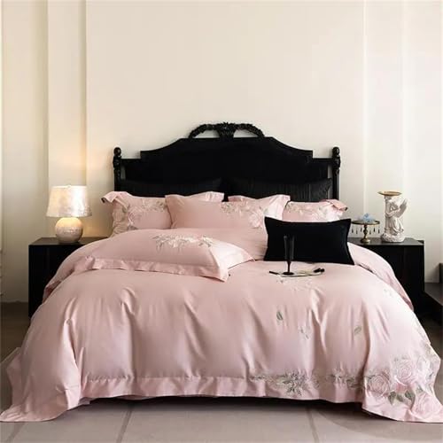 4-teiliges Bettwäsche-Set für Queen-Size-Bett, 100 % langstapelige Baumwolle, mit schicker Blumenstickerei, Fadenzahl 600, weicher Bettbezug, Bett-/Spannbetttuch, Kissenbezüge 4-teiliges Bettwäsche-Set für Queen-Size-Bett, 100 % langstapelige Baumwolle, mit schicker Blumenstickerei, Fadenzahl 600, weicher Bettbezug, Bett-/Spannbetttuch, Kissenbezüge von Alloaone