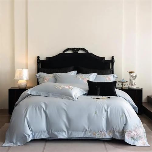 4-teiliges Bettwäsche-Set für Queen-Size-Bett, 100 % langstapelige Baumwolle, mit schicker Blumenstickerei, Fadenzahl 600, weicher Bettbezug, Bett-/Spannbetttuch, Kissenbezüge 4-teiliges Bettwäsche-Set für Queen-Size-Bett, 100 % langstapelige Baumwolle, mit schicker Blumenstickerei, Fadenzahl 600, weicher Bettbezug, Bett-/Spannbetttuch, Kissenbezüge von Alloaone