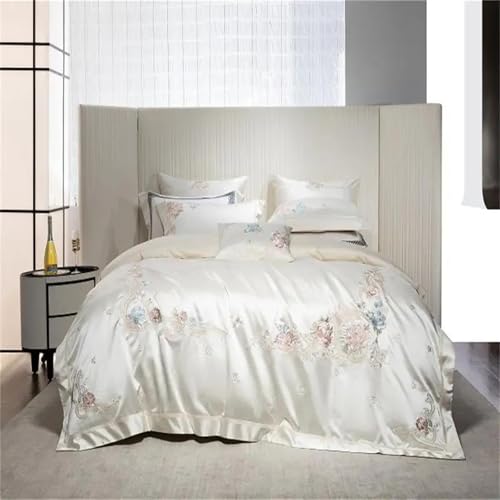 4-teiliges Bettwäsche-Set für Queen-Size-Betten mit schicker Stickerei, Fadenzahl 600, strukturiertes Gewebe, Tagesdecke, Bettbezug und Kissenbezüge, 4-teilig 4-teiliges Bettwäsche-Set für Queen-Size-Betten mit schicker Stickerei, Fadenzahl 600, strukturiertes Gewebe, Tagesdecke, Bettbezug und Kissenbezüge, 4-teilig von Alloaone