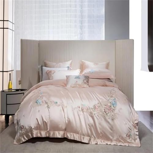 4-teiliges Bettwäsche-Set für Queen-Size-Betten mit schicker Stickerei, Fadenzahl 600, strukturiertes Gewebe, Tagesdecke, Bettbezug und Kissenbezüge, 4-teilig 4-teiliges Bettwäsche-Set für Queen-Size-Betten mit schicker Stickerei, Fadenzahl 600, strukturiertes Gewebe, Tagesdecke, Bettbezug und Kissenbezüge, 4-teilig von Alloaone