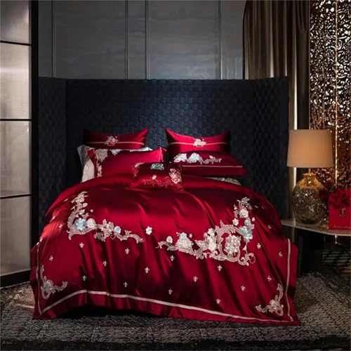 4-teiliges Bettwäsche-Set für Queen-Size-Betten mit schicker Stickerei, Fadenzahl 600, strukturiertes Gewebe, Tagesdecke, Bettbezug und Kissenbezüge, 4-teilig 4-teiliges Bettwäsche-Set für Queen-Size-Betten mit schicker Stickerei, Fadenzahl 600, strukturiertes Gewebe, Tagesdecke, Bettbezug und Kissenbezüge, 4-teilig von Alloaone