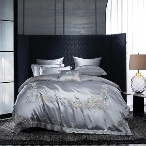 4-teiliges Bettwäsche-Set für Queen-Size-Betten mit schicker Stickerei, Fadenzahl 600, strukturiertes Gewebe, Tagesdecke, Bettbezug und Kissenbezüge, 4-teilig 4-teiliges Bettwäsche-Set für Queen-Size-Betten mit schicker Stickerei, Fadenzahl 600, strukturiertes Gewebe, Tagesdecke, Bettbezug und Kissenbezüge, 4-teilig von Alloaone