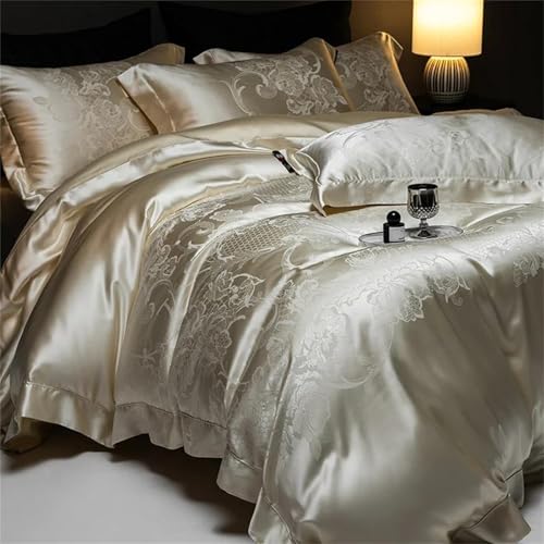 4-teiliges Bettwäscheset für Doppelbetten bis King-Size-Betten, Champagner-Seide, Damast, strukturierte Baumwolle, Patchwork, Fadenzahl 1000, strukturierter Bettbezug und Kissenbezüge 4-teiliges Bettwäscheset für Doppelbetten bis King-Size-Betten, Champagner-Seide, Damast, strukturierte Baumwolle, Patchwork, Fadenzahl 1000, strukturierter Bettbezug und Kissenbezüge von Alloaone