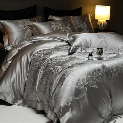 4-teiliges Bettwäscheset für Doppelbetten bis King-Size-Betten, Champagner-Seide, Damast, strukturierte Baumwolle, Patchwork, Fadenzahl 1000, strukturierter Bettbezug und Kissenbezüge von Alloaone