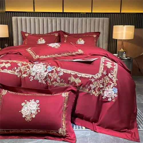 4-teiliges Bettwäscheset für Queen-Size-Bett, schickes Baumwoll-Bettwäsche-Set mit Blumenrahmen, Stickerei, Fadenzahl 1000, Twillgewebe, Bettbezug, Bettlaken, Kissenbezüge 4-teiliges Bettwäscheset für Queen-Size-Bett, schickes Baumwoll-Bettwäsche-Set mit Blumenrahmen, Stickerei, Fadenzahl 1000, Twillgewebe, Bettbezug, Bettlaken, Kissenbezüge von Alloaone