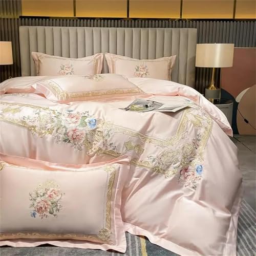 4-teiliges Bettwäscheset für Queen-Size-Bett, schickes Baumwoll-Bettwäsche-Set mit Blumenrahmen-Stickerei, Fadenzahl 1000, Köpergewebe, Bettbezug, Bettlaken, Kissenbezüge 4-teiliges Bettwäscheset für Queen-Size-Bett, schickes Baumwoll-Bettwäsche-Set mit Blumenrahmen-Stickerei, Fadenzahl 1000, Köpergewebe, Bettbezug, Bettlaken, Kissenbezüge von Alloaone