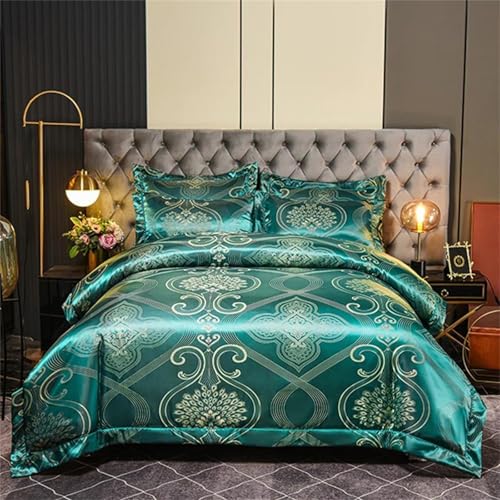 Alloaone 4-teiliges Bettwäsche-Set für Queen-King-Size-Betten, Satin, strukturiert, mit Ein-Wort-Stickerei, strukturiertes Gewebe, Spitzendetail Alloaone 4-teiliges Bettwäsche-Set für Queen-King-Size-Betten, Satin, strukturiert, mit Ein-Wort-Stickerei, strukturiertes Gewebe, Spitzendetail von Alloaone