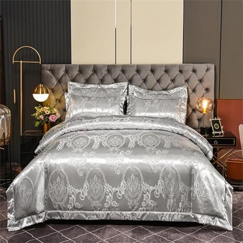 Alloaone 4-teiliges Bettwäsche-Set für Queen-King-Size-Betten, Satin, strukturiert, mit Ein-Wort-Stickerei, strukturiertes Gewebe, Spitzendetail Alloaone 4-teiliges Bettwäsche-Set für Queen-King-Size-Betten, Satin, strukturiert, mit Ein-Wort-Stickerei, strukturiertes Gewebe, Spitzendetail von Alloaone