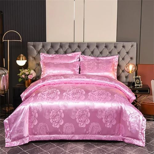 Alloaone 4-teiliges Bettwäsche-Set für Queen-King-Size-Betten, Satin, strukturiert, mit Ein-Wort-Stickerei, strukturiertes Gewebe, Spitzendetail Alloaone 4-teiliges Bettwäsche-Set für Queen-King-Size-Betten, Satin, strukturiert, mit Ein-Wort-Stickerei, strukturiertes Gewebe, Spitzendetail von Alloaone